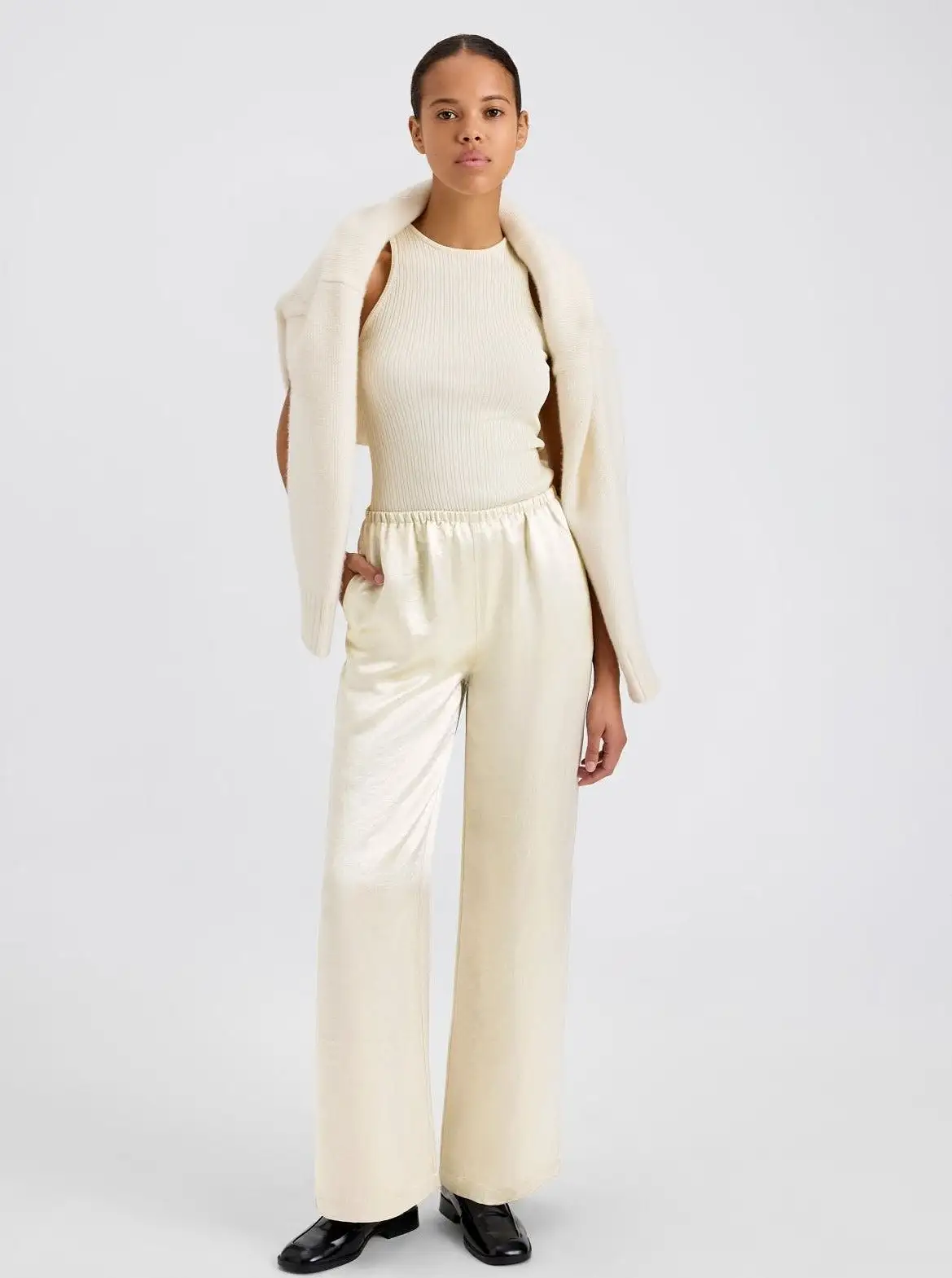 The Monaco Satin Pant in Ecru