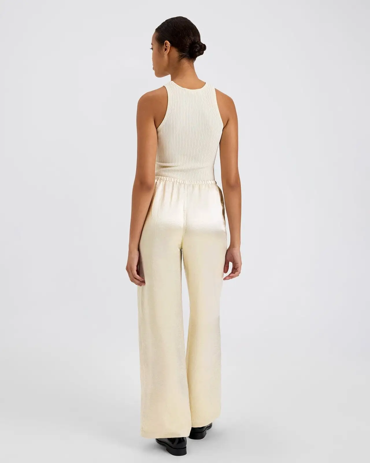 The Monaco Satin Pant in Ecru