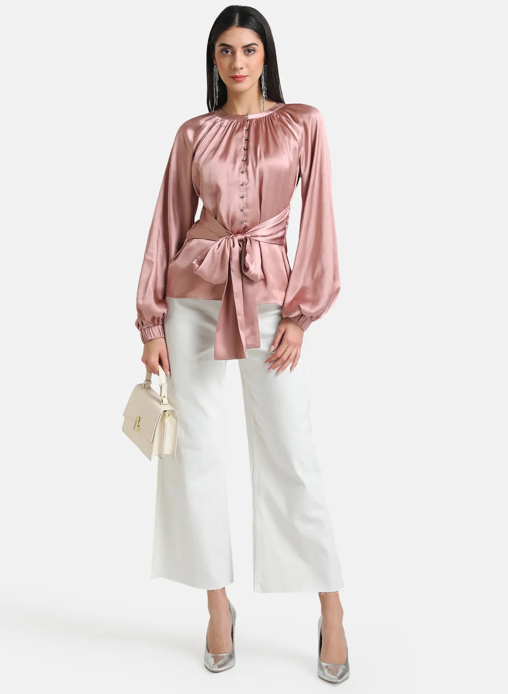 Tie-Knot Top With Puff Sleeves