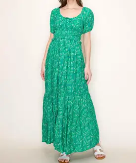 Tiered Floral Print Maxi Dress - Green