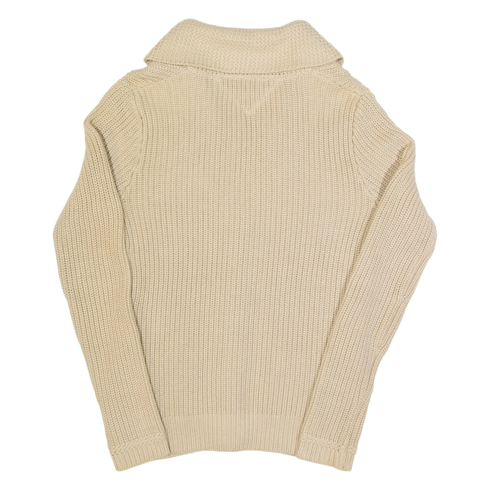 TOMMY HILFIGER Womens Cardigan Beige Collared Cable Knit Wool M