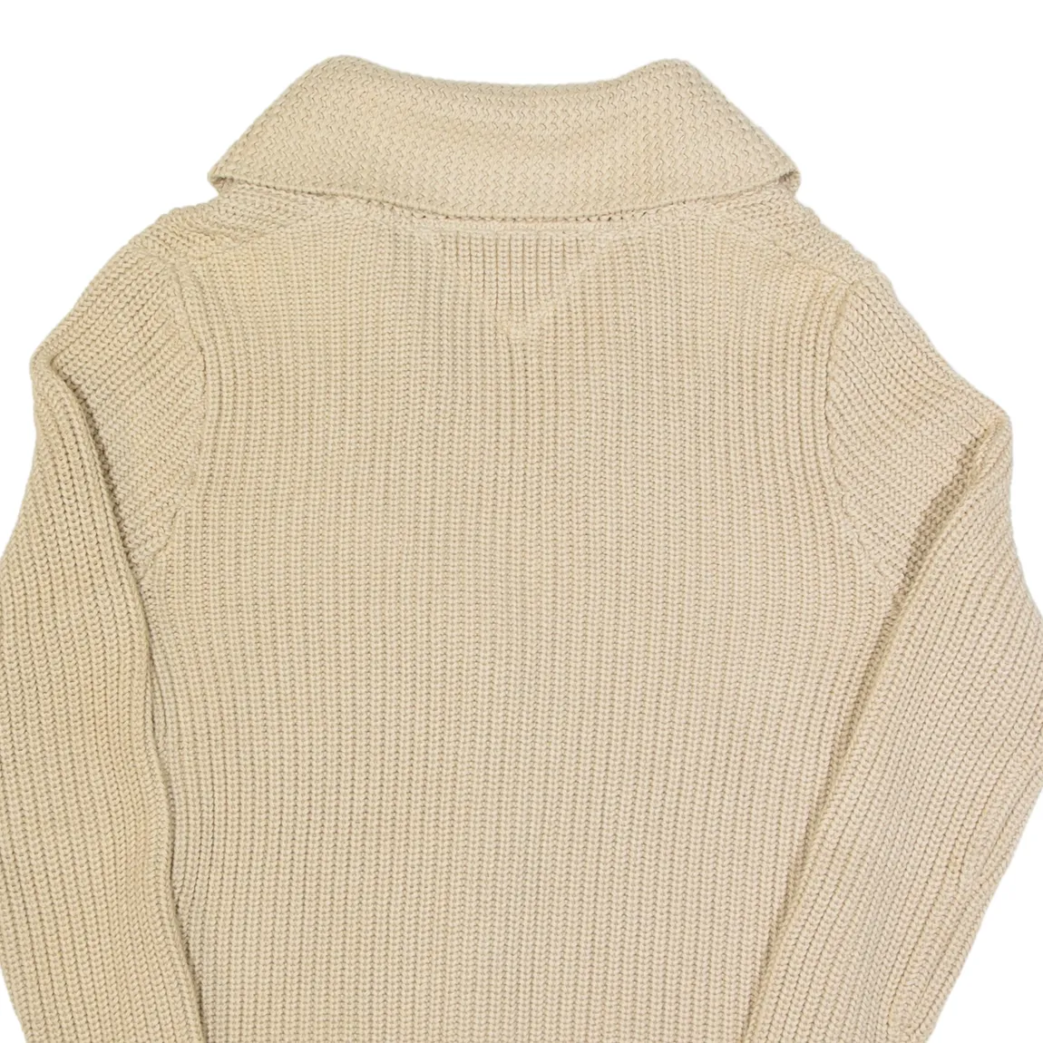 TOMMY HILFIGER Womens Cardigan Beige Collared Cable Knit Wool M