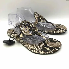 TORY BURCH Gray & Black Ivory Leather Reptile Pattern Thong Sandal Shoes