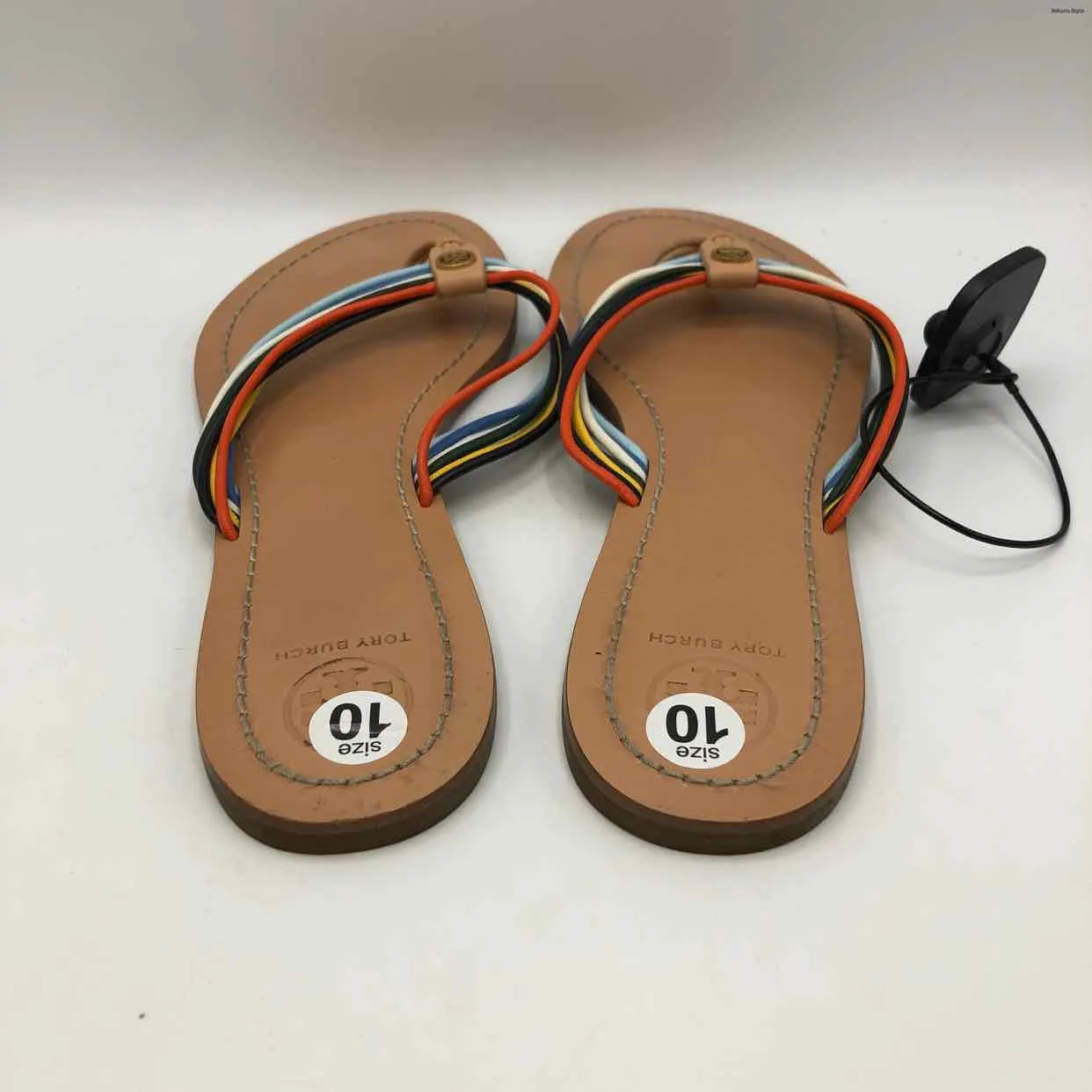 TORY BURCH Yellow, Blue Multi-Color Leather Thong Sandal Shoe Size 10 Shoes