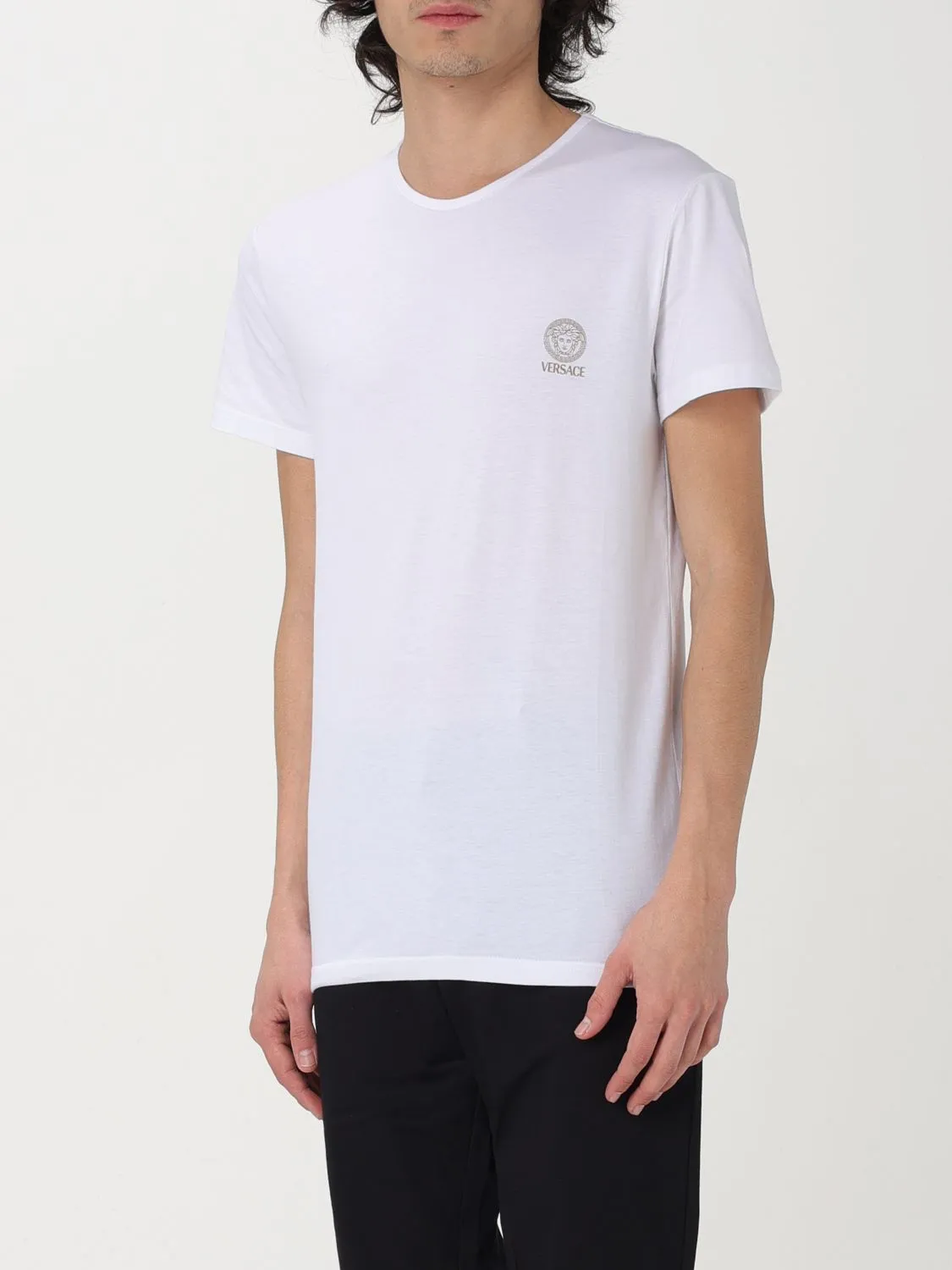 VERSACE  |Crew Neck Plain Cotton Short Sleeves Logo Luxury