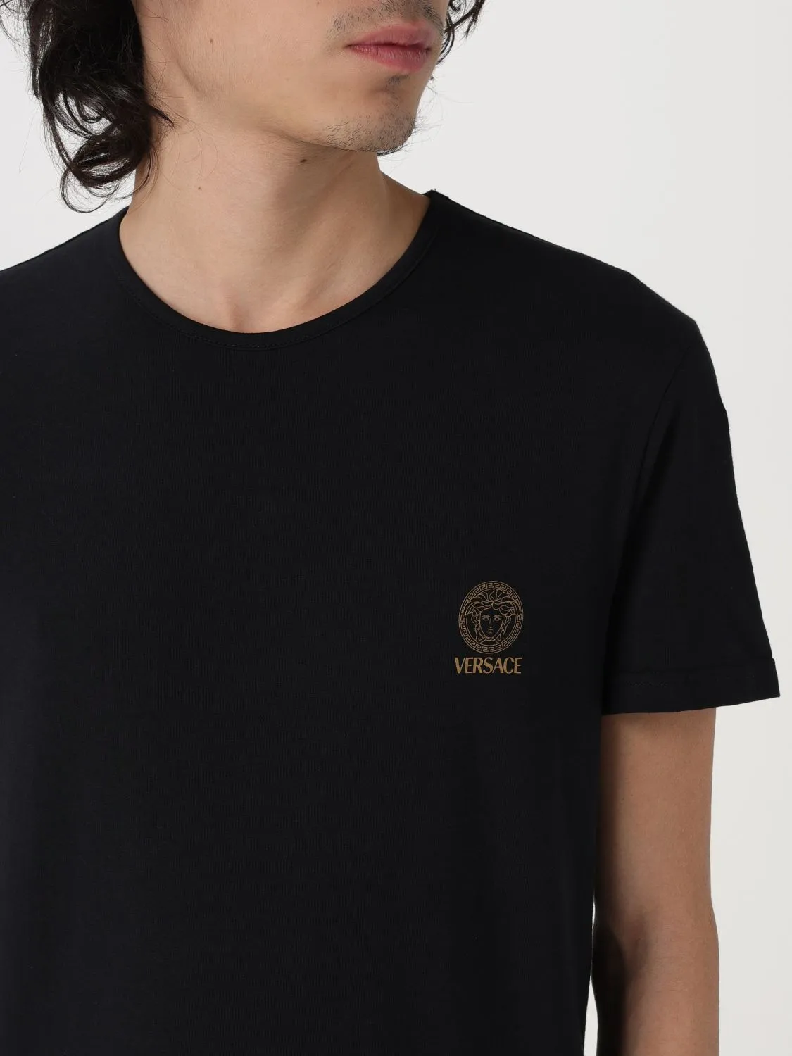 VERSACE  |Crew Neck Plain Cotton Short Sleeves Logo Luxury