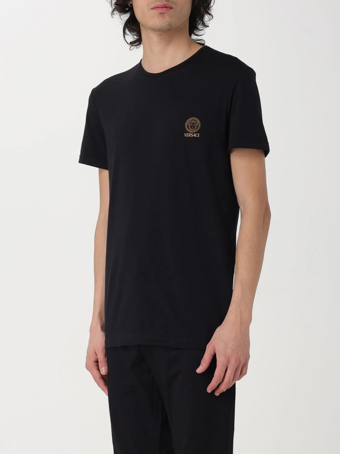 VERSACE  |Crew Neck Plain Cotton Short Sleeves Logo Luxury