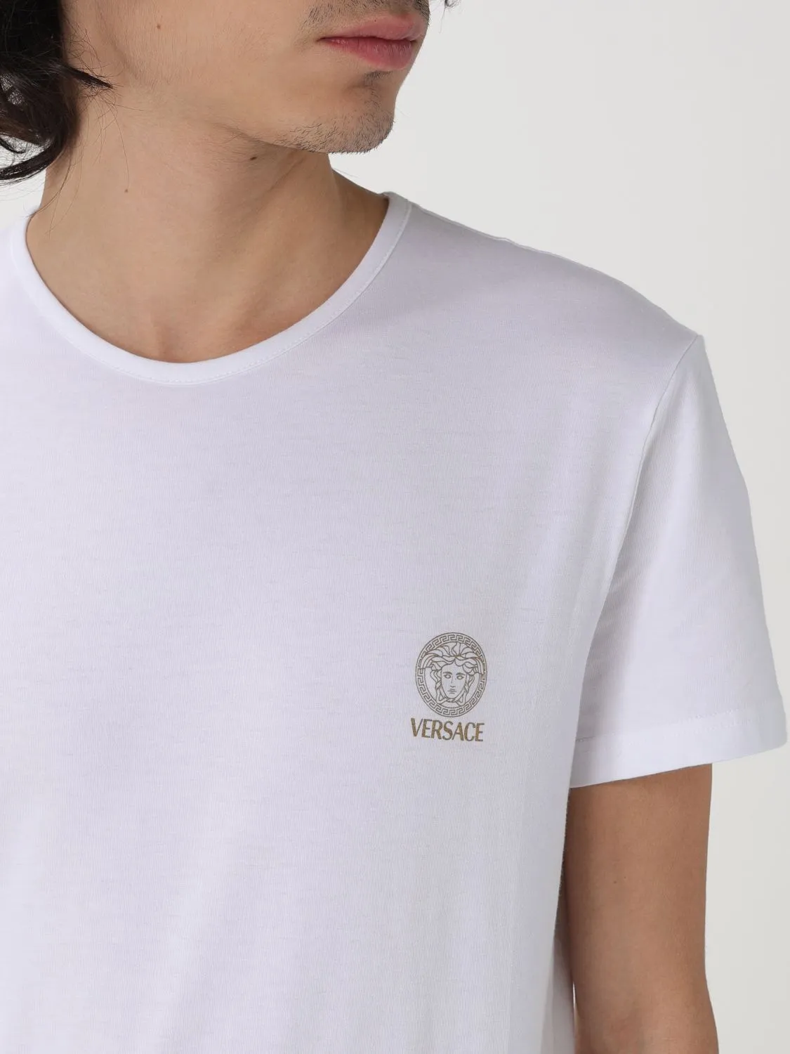 VERSACE  |Crew Neck Plain Cotton Short Sleeves Logo Luxury