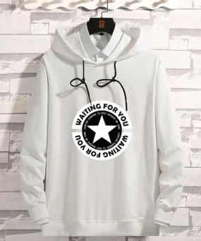 White star in circle pattern print on chest hoodies