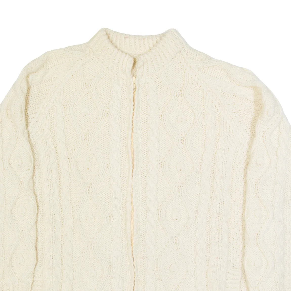 Womens Aran Cardigan Cream Cable Knit Wool L