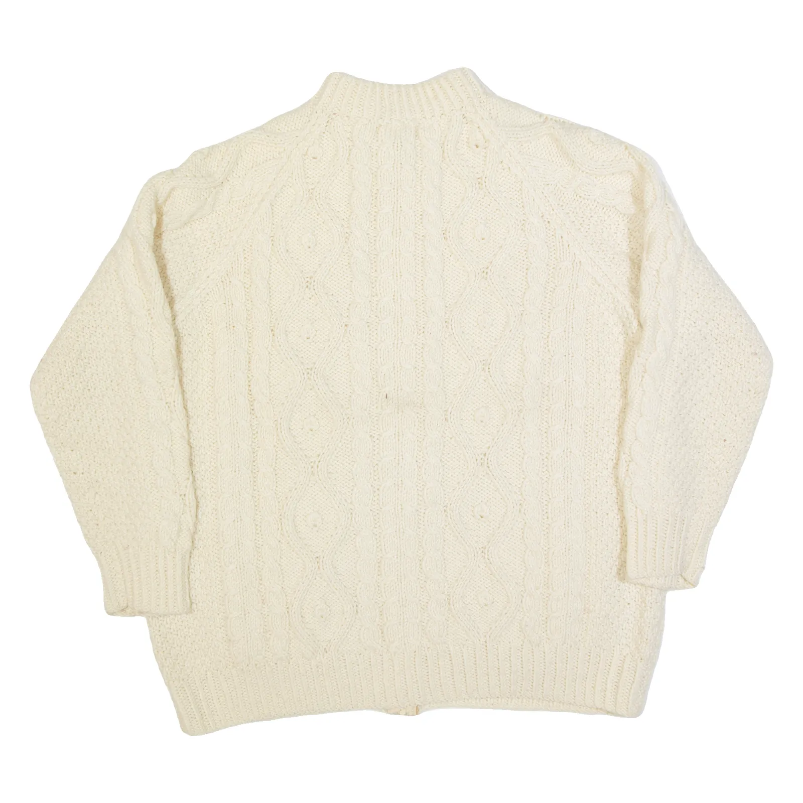 Womens Aran Cardigan Cream Cable Knit Wool L