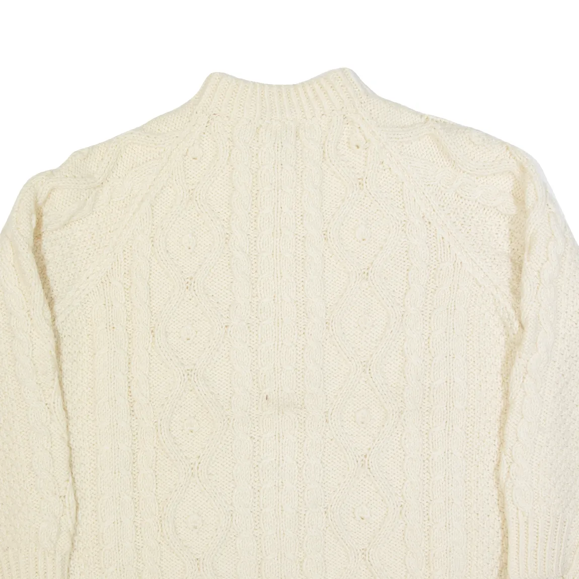 Womens Aran Cardigan Cream Cable Knit Wool L