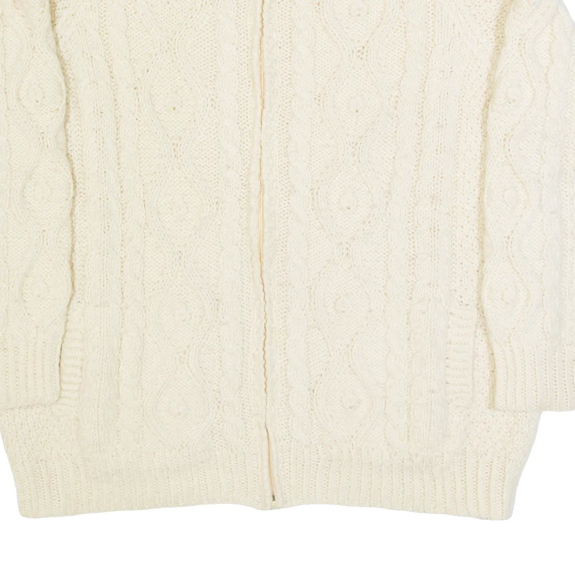 Womens Aran Cardigan Cream Cable Knit Wool L