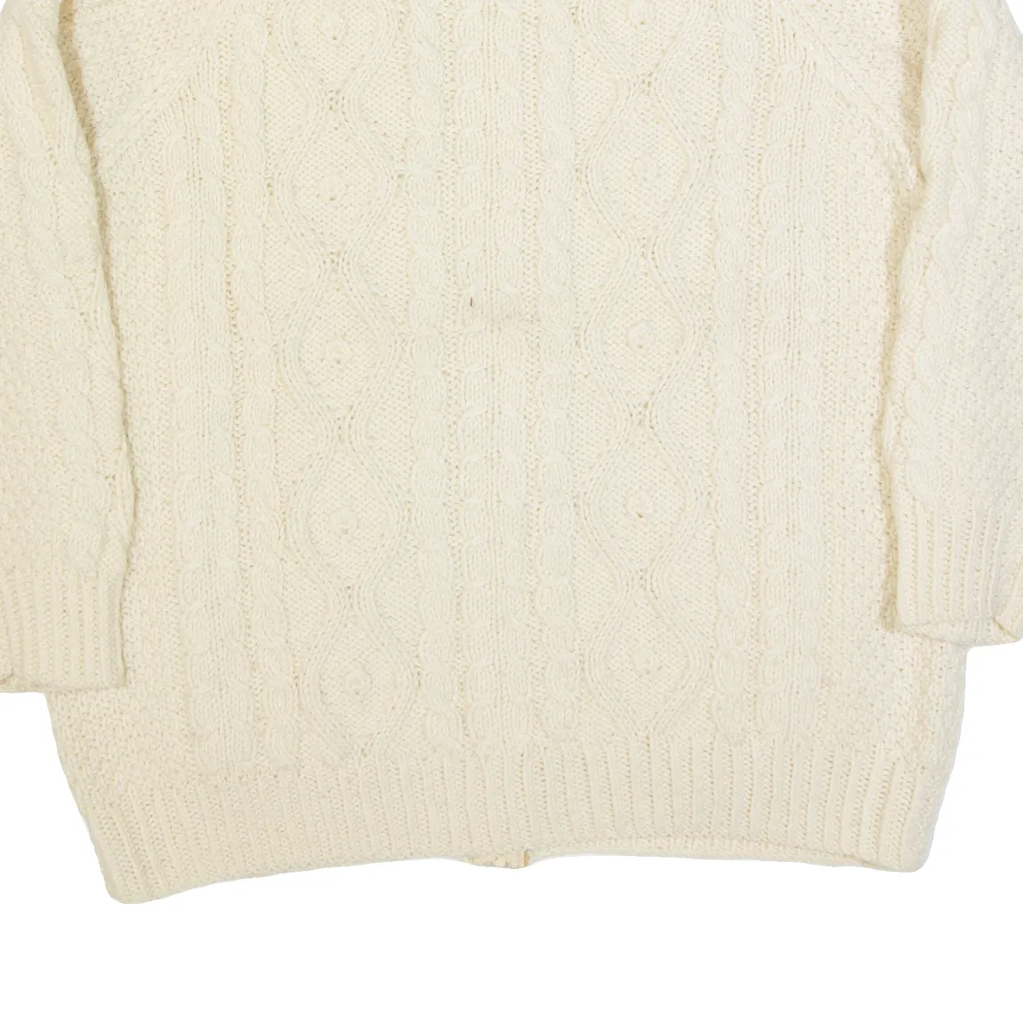 Womens Aran Cardigan Cream Cable Knit Wool L