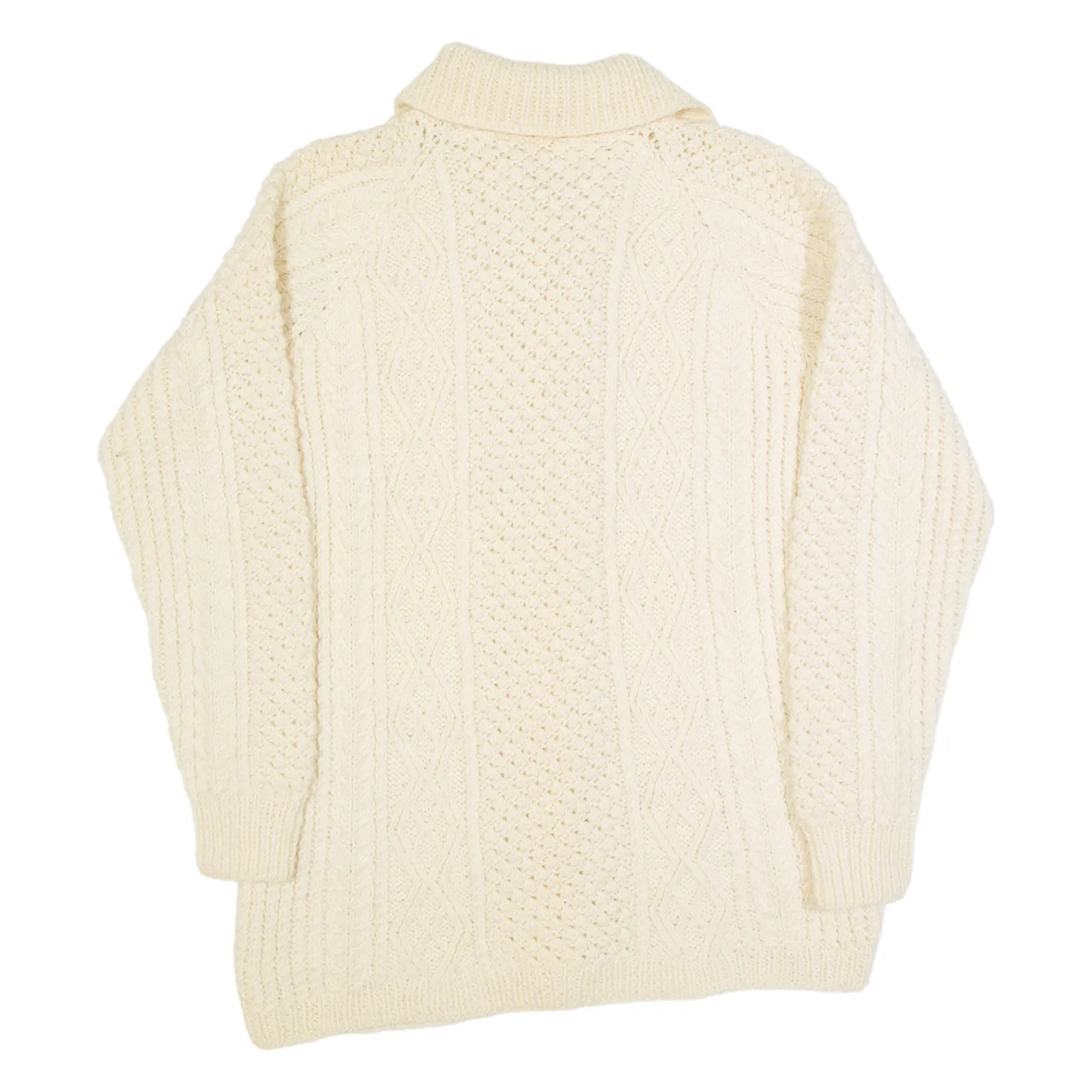 Womens Aran Cardigan Cream Collared Cable Knit Wool S