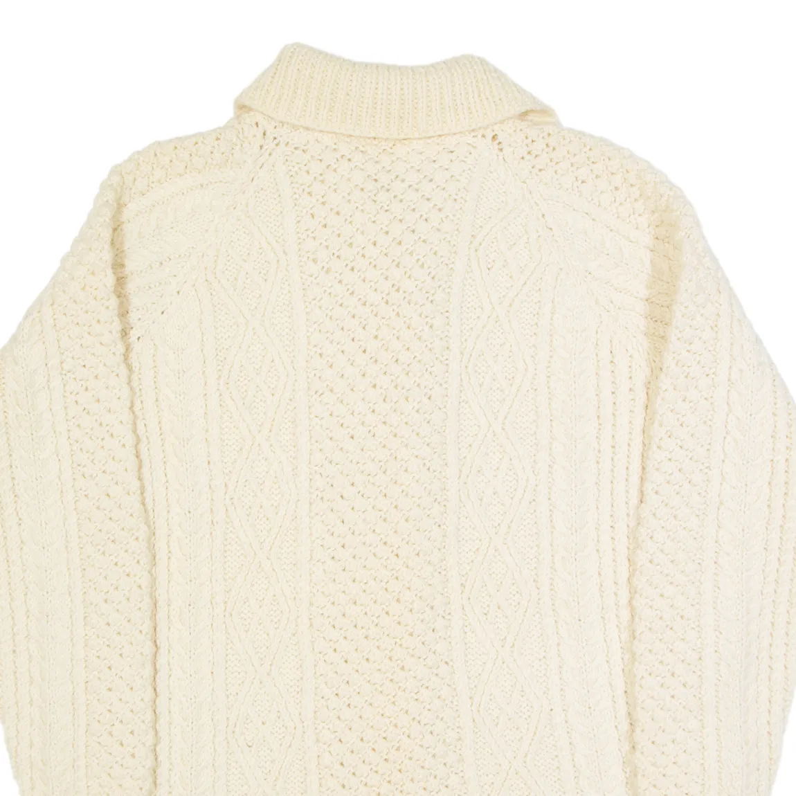 Womens Aran Cardigan Cream Collared Cable Knit Wool S