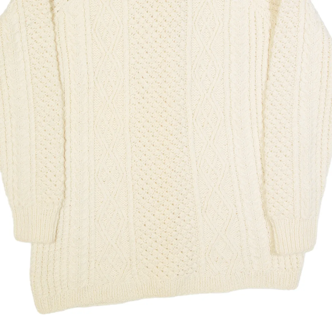 Womens Aran Cardigan Cream Collared Cable Knit Wool S