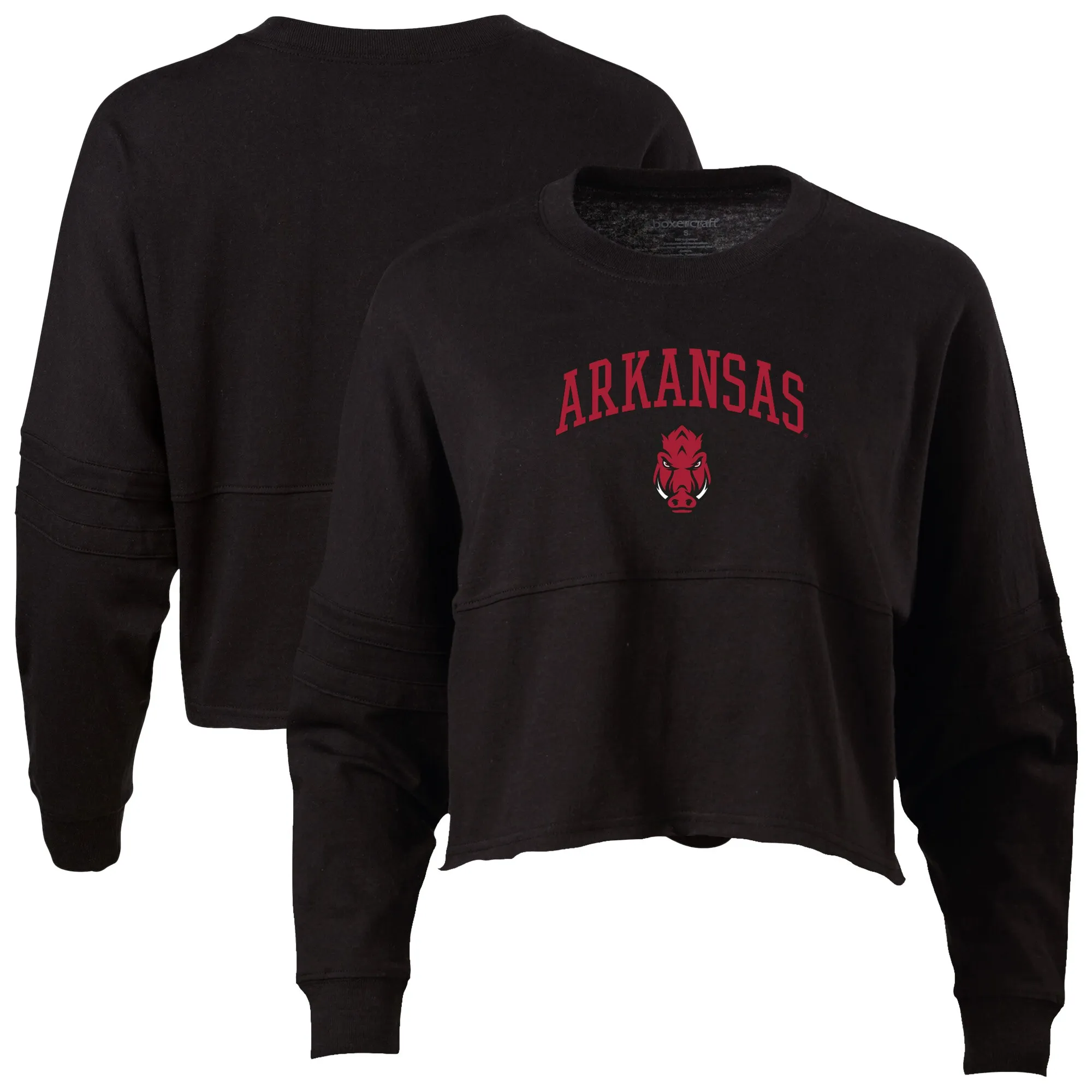 Women's Black Arkansas Razorbacks Oversized Cropped Retro Long Sleeve T-Shirt