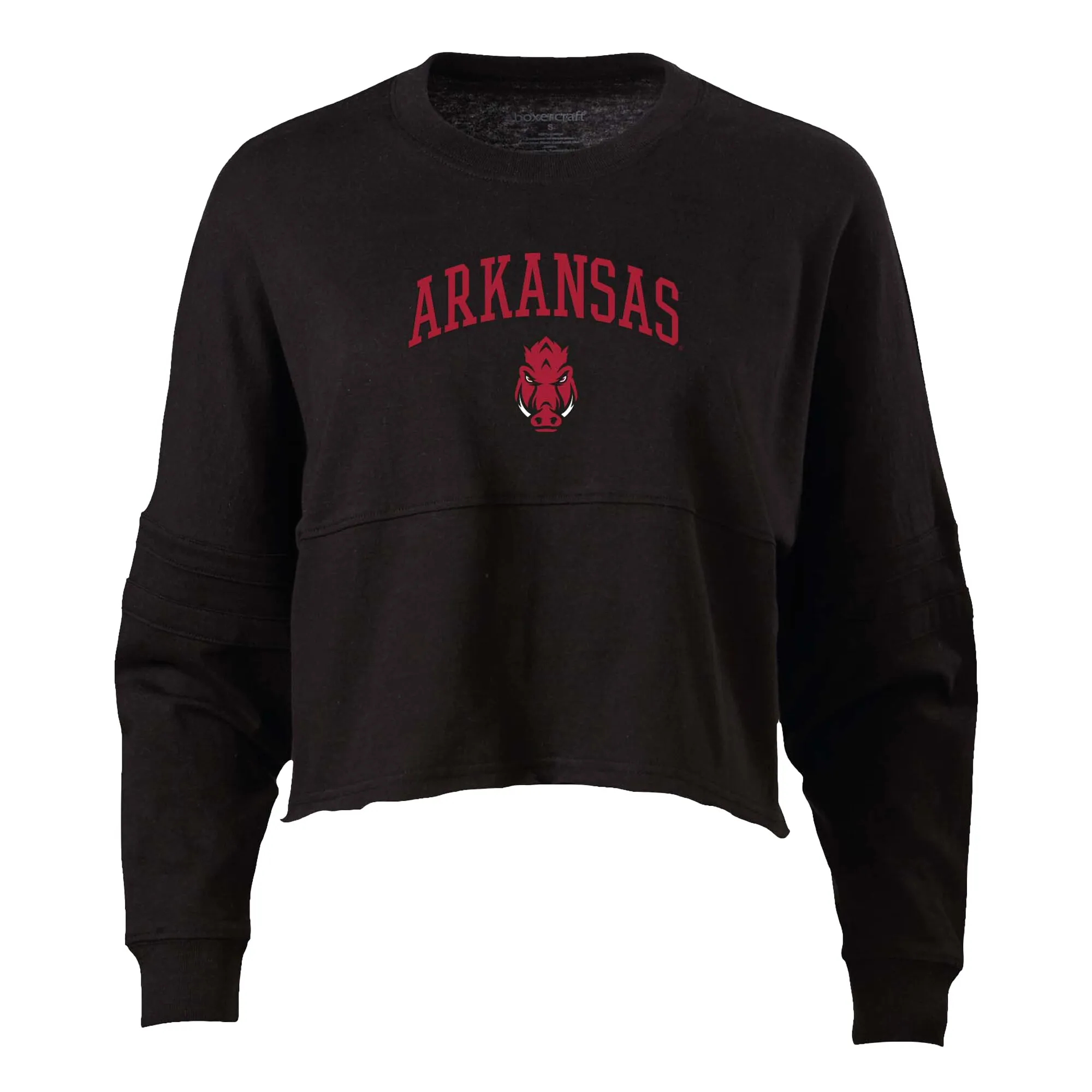 Women's Black Arkansas Razorbacks Oversized Cropped Retro Long Sleeve T-Shirt