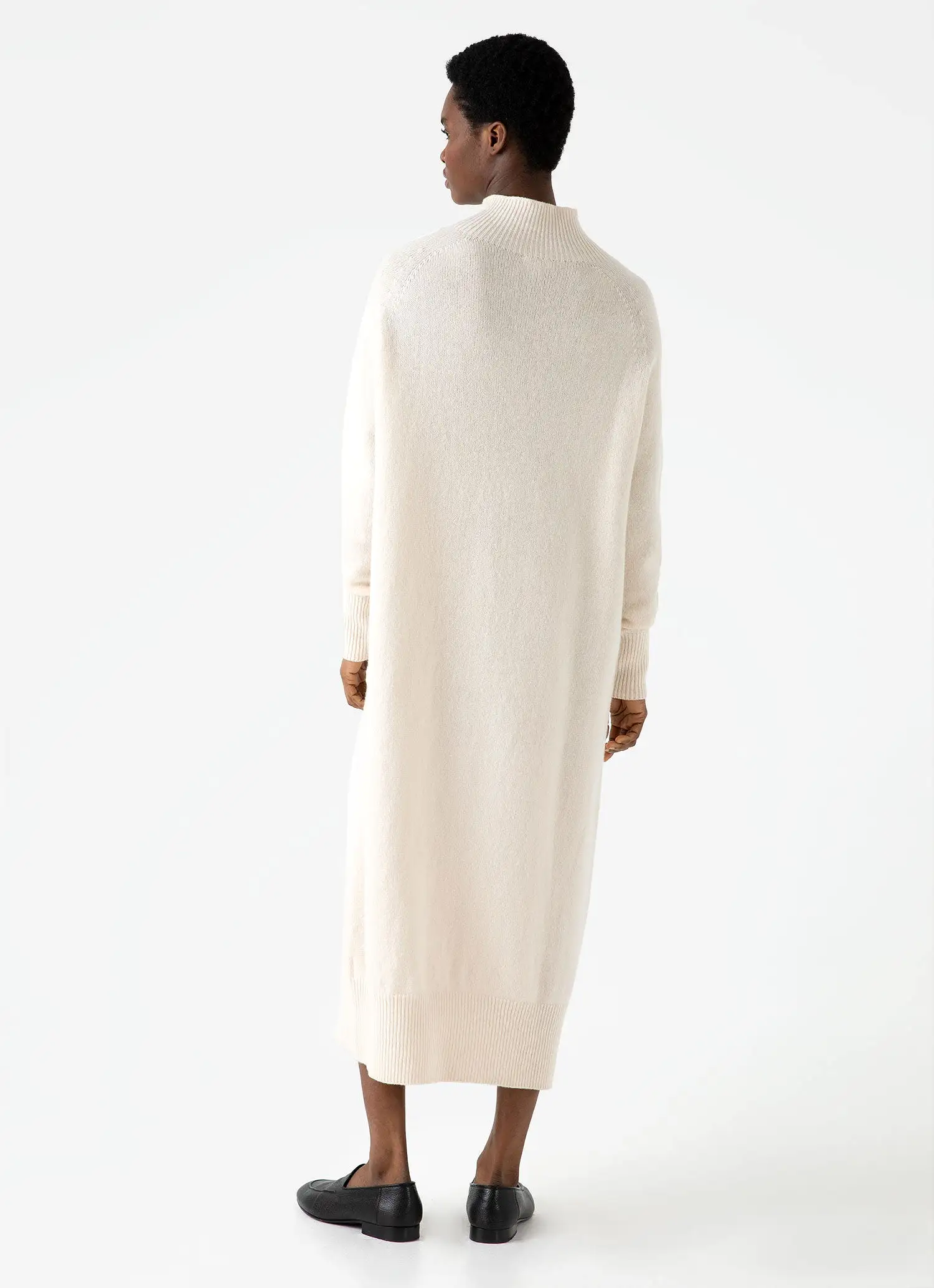 Women's Lambswool Funnel Neck Dress in Ecru