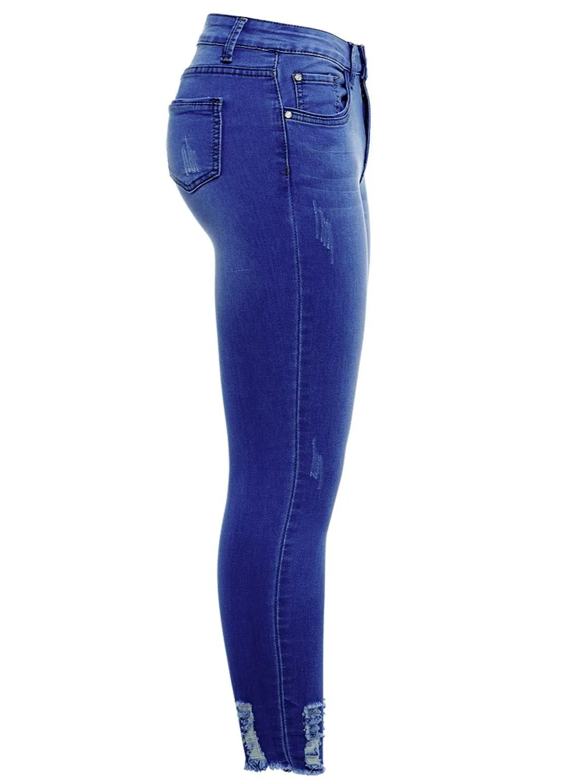 Womens Plus Size Stretch Denim Jeans with Raw Hem, Mid Blue, Black, UK Sizes 16 to 24