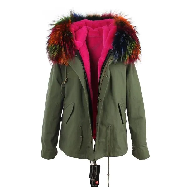 Women's winter jacket with removable fur hood and hood