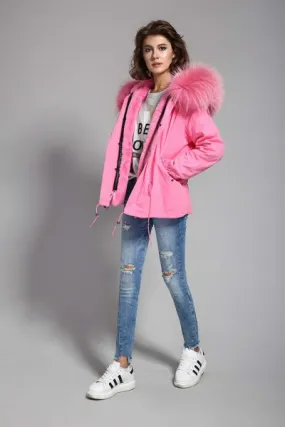 Women's winter jacket with removable fur hood and hood