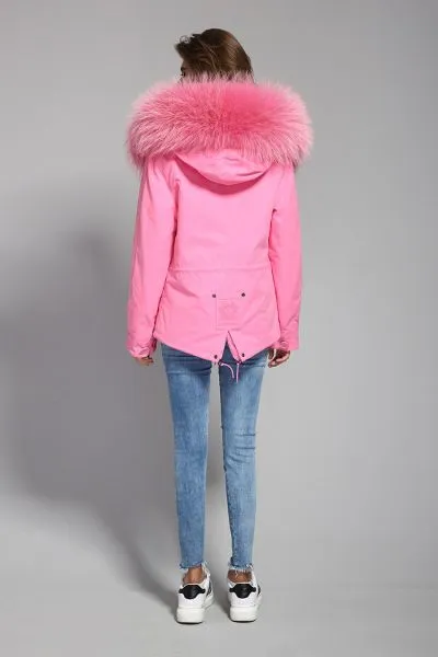 Women's winter jacket with removable fur hood and hood