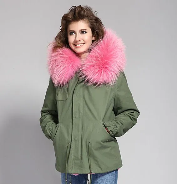 Women's winter jacket with removable fur hood and hood