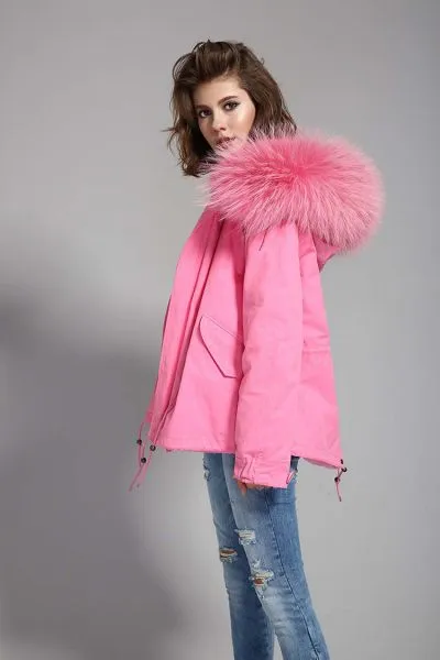 Women's winter jacket with removable fur hood and hood