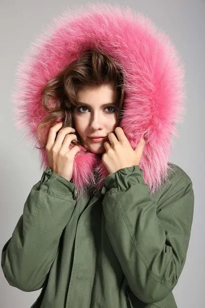 Women's winter jacket with removable fur hood and hood