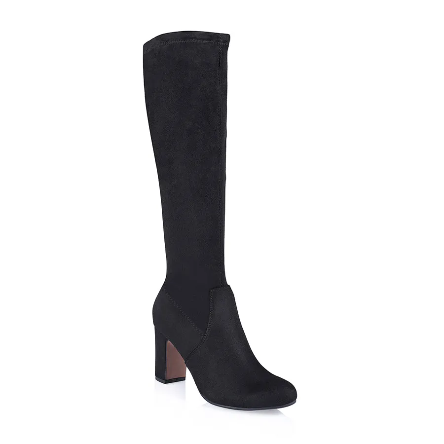 Zack Knee High Boots - Black Micro