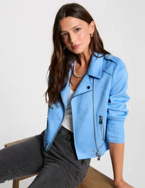 Zipped short suede jacket blue women