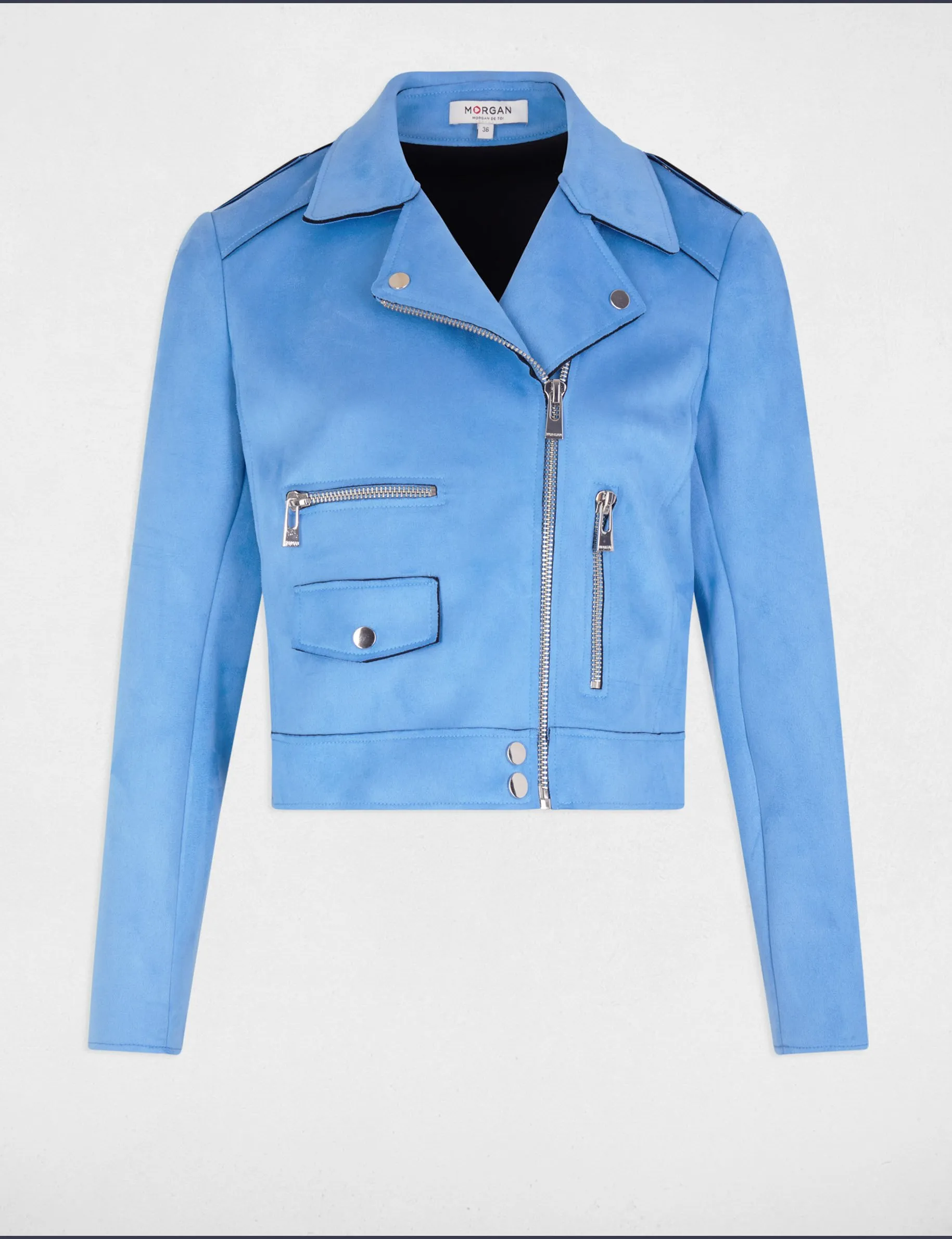 Zipped short suede jacket blue women